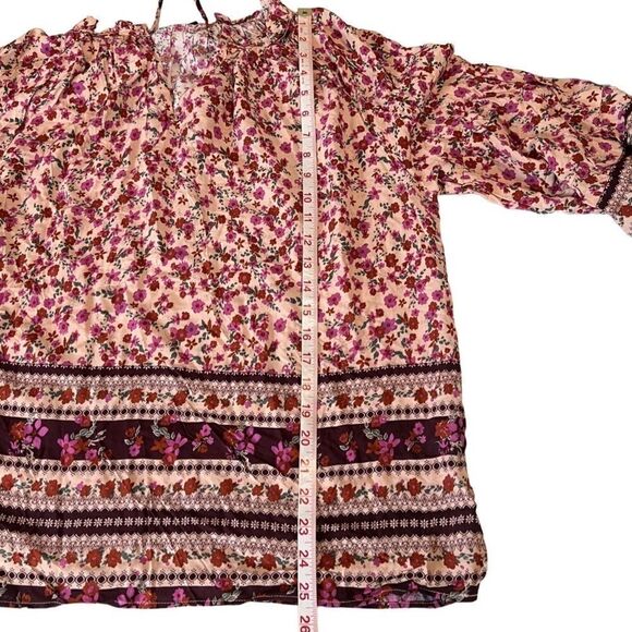 Vici Floral With Pink Tassels Bell Sleeves Rayon Boho Top Size Extra Large - Picture 3 of 13